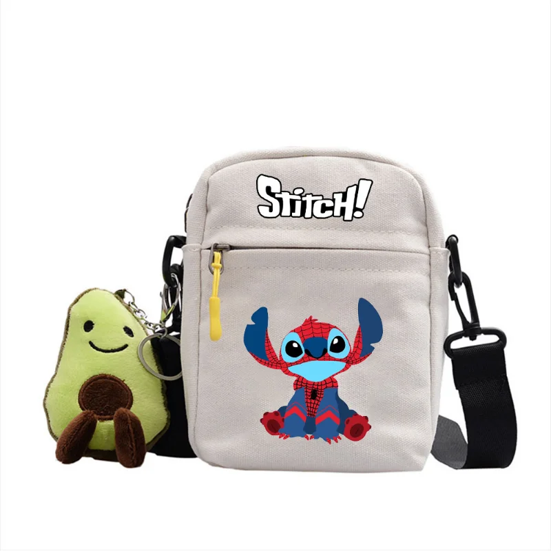 Disney 2023 New Cartoon Stitch Cute Print Pattern Shoulder Bag Color Simple Canvas Messenger Four-color Small Square Bag