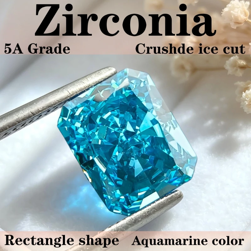 Cubic Zirconia Rectangle Shape Synthetic Gemstone Crushed Ice Cut Aquamarine Color 4K Cutting 5A Grade Quality CZ