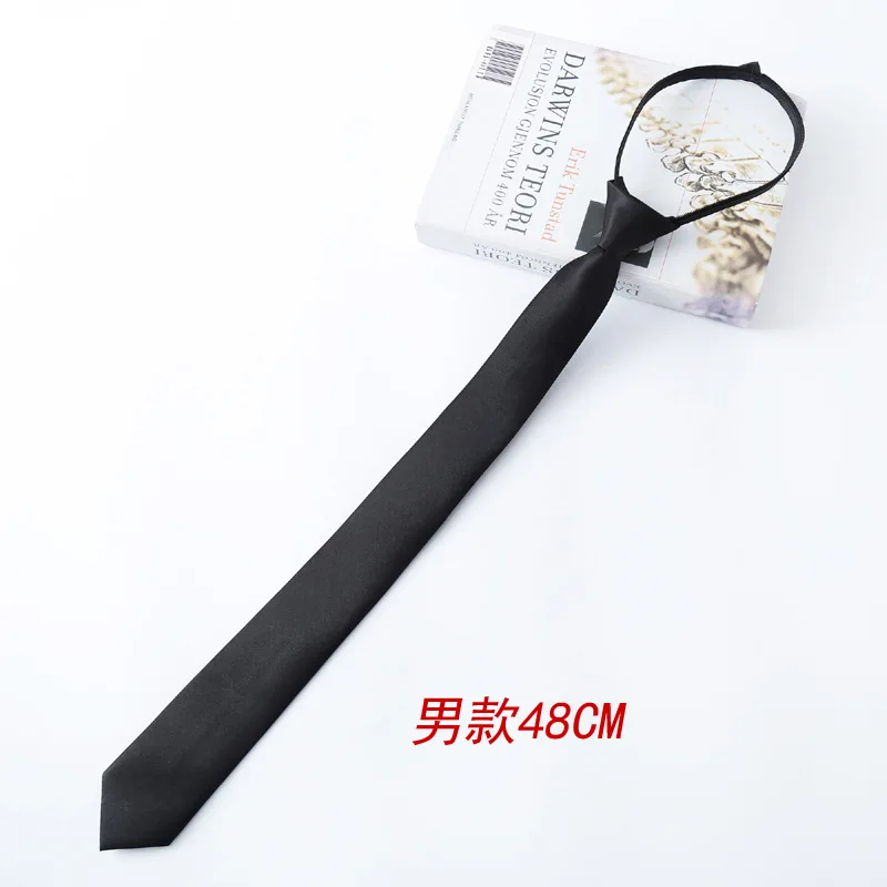 JK Japanese Black Simple Clip on Tie Security Tie Doorman Steward Matte Black Funeral Tie for Men Women Students Tie