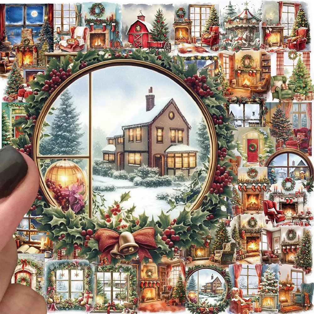 

10/30/50pcs INS Style Cartoon Christmas Scenery Stickers Aesthetic PET Decals Decoration DIY Guitar Car Laptop Cute Sticker Gift