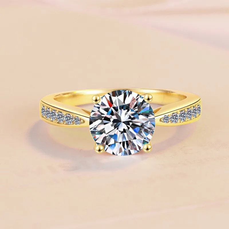 S925 Sterling Silver Moissanite Ring Four Claw 2 Carat Premium Wedding Ring Proposal Ring