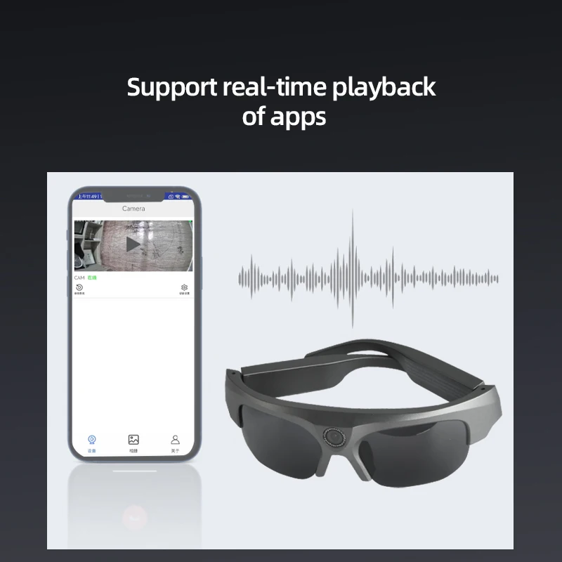 Registrazione App immagine in tempo reale Video Smart Glasses Long Endurance Smart Control 4K foto 2K registrazione Video per dispositivi Android