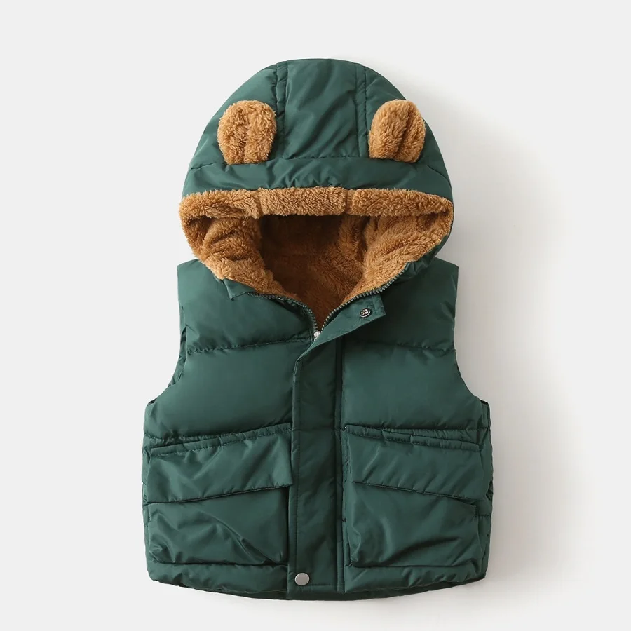 Kids Fashion Cotton Padded Thick Warm Vest Coat New 2026 Winter Boys Girls Zipper Sleeveless Fleece Hooded Casual Vest Tops