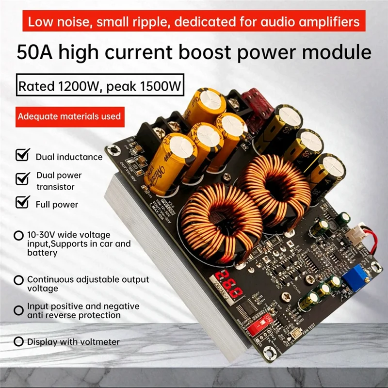 

AT93-DC-DC Boost Converter Модуль повышения мощности 1200 Вт 50 А Двойной индуктор 10-30 В до Vin-50 В Зарядное устройство с регулируемым напряжением