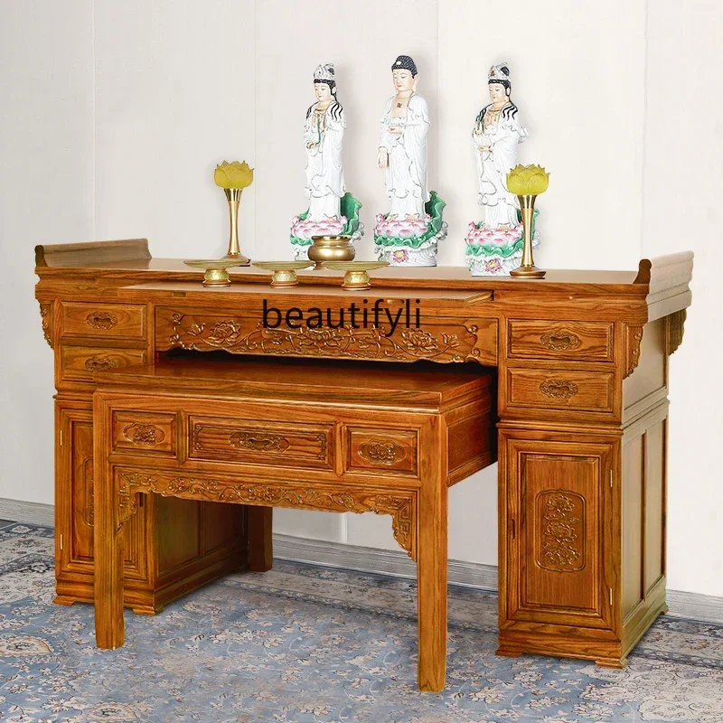 

ss8617 Нишевый алтарь Будды, бытовой алтарь из цельного дерева, стол Будды, статуя Будды Бог богатства, стол для поклонения