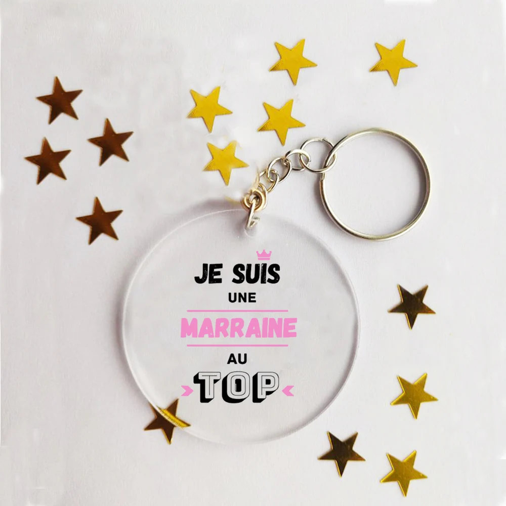 Do You Want To Be My Godmother French Printed Keychain Transparent Key Chain Acrylic Keyring Festive Birthday Gift for Marraine