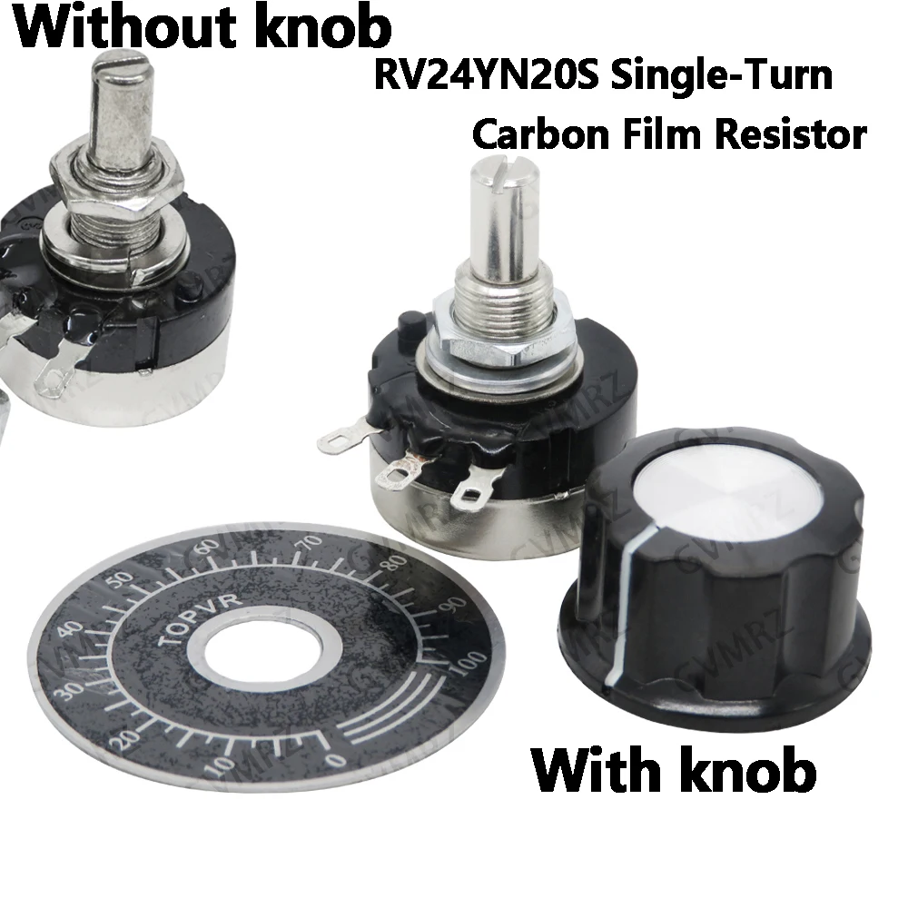 RV24YN20S 5K Single-Turn Carbon Film Potentiometer with Mounting Nuts & Washers (Optional Kit with MF-A03 Knob + Dial Scale) 1K