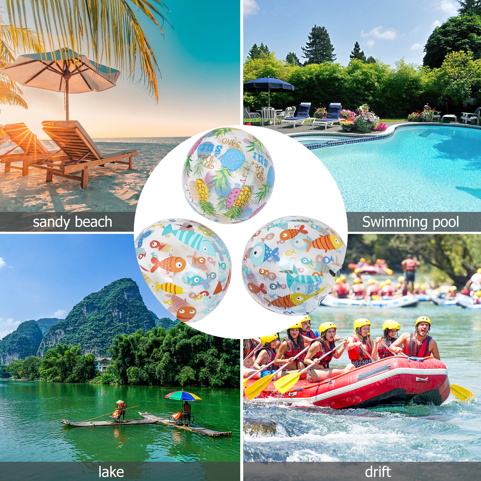 3 szt. dmuchanych piłek plażowych, urocze zwierzątka, jaskrawe kolory, letnie zabawki na imprezę przy basenie, dla dzieci i dorosłych, na zewnątrz