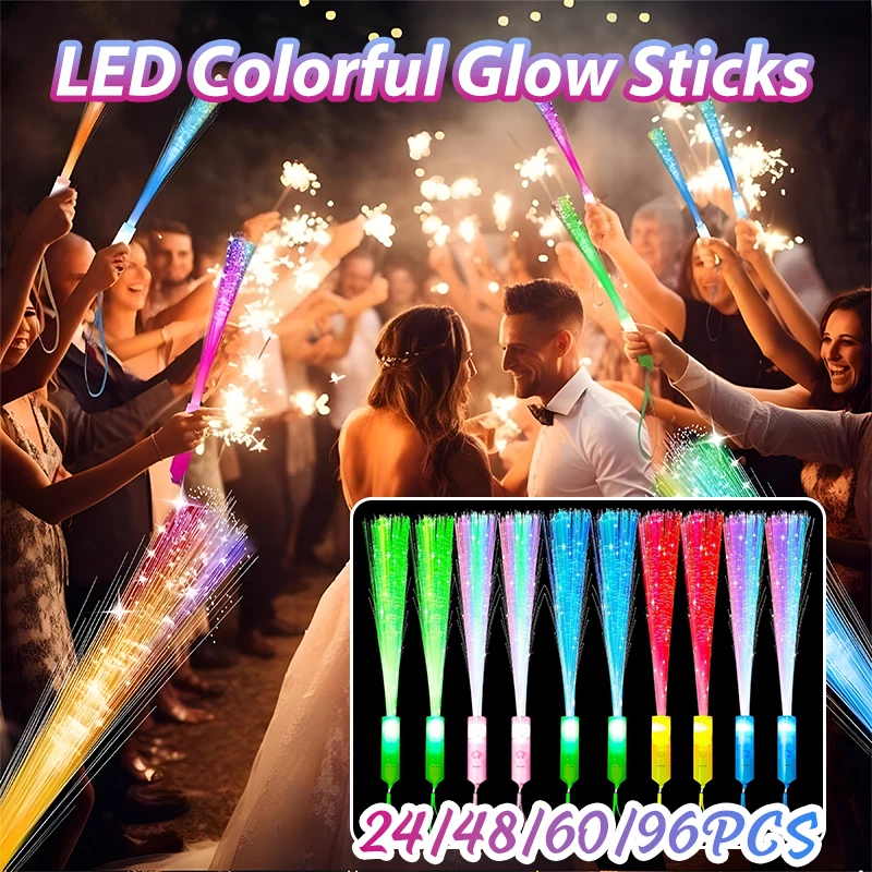 24/48/60/96 Pcs LED Colorful Glow Sticks And Fiber Optic Flashing Wands For Wedding Send-Offs Table Decoration and Dance Parties