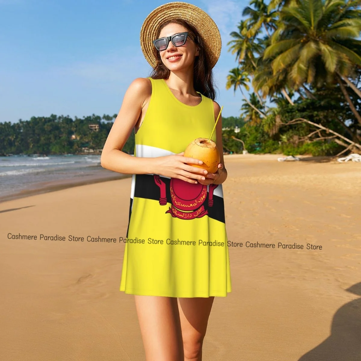 Sommerkleider für Damen, lässiges ärmelloses Kleid, Brunei-Flagge, Tank-Sommerkleider mit Taschen