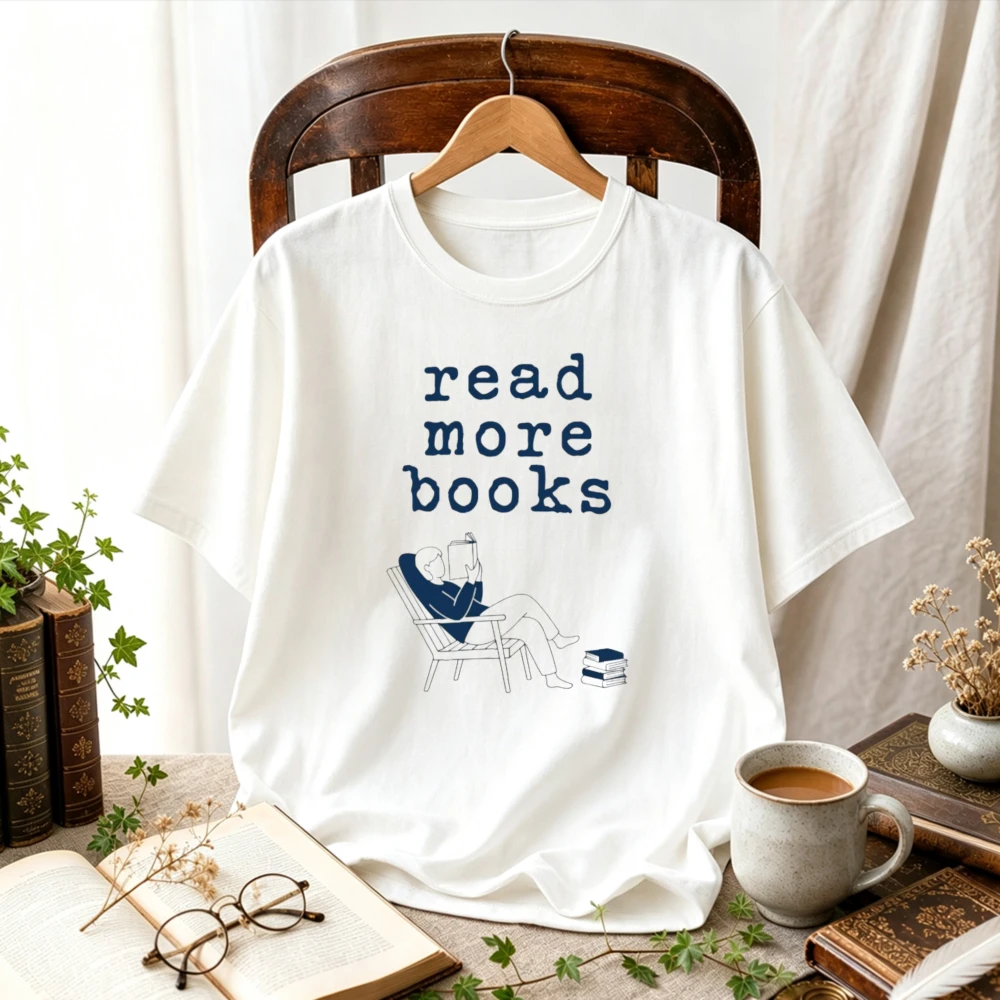 Read More Books Lazy Reader Line Art Graphic T-Shirt Book Lover Crew Tee Minimalist Bookworm Cottagecore Aesthetic Casual Tops