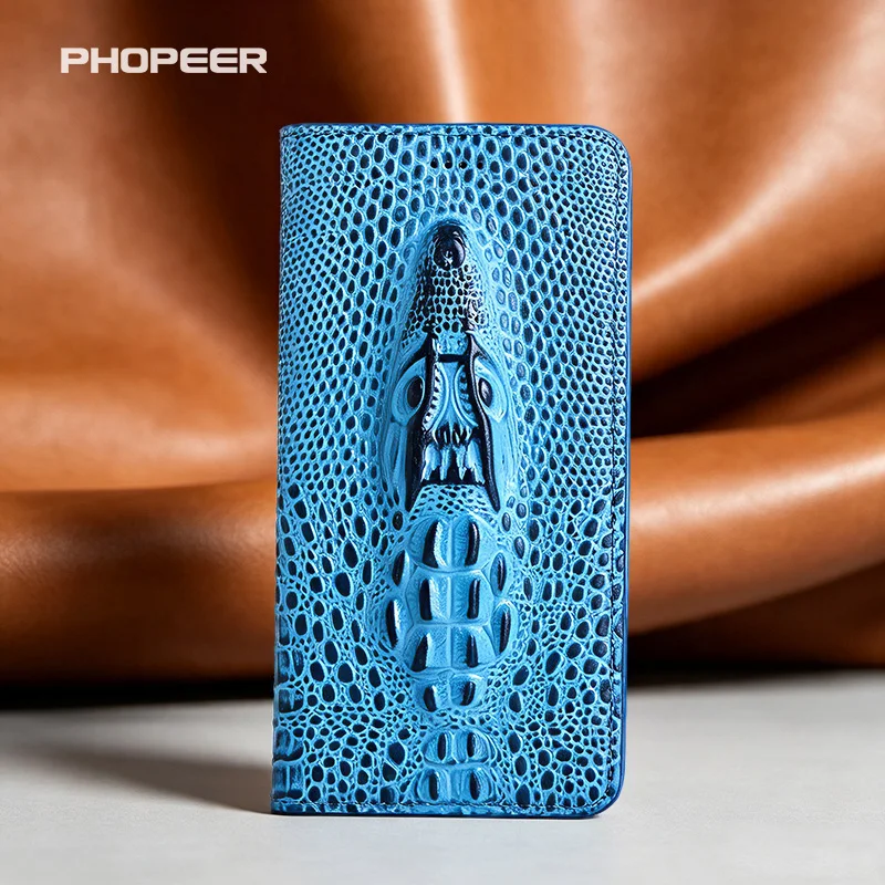 Luxury Genuine Leather phone Case for Oukitel IIIF150 Air1 Ultra 3D Crocodile Head Flip Phone Case