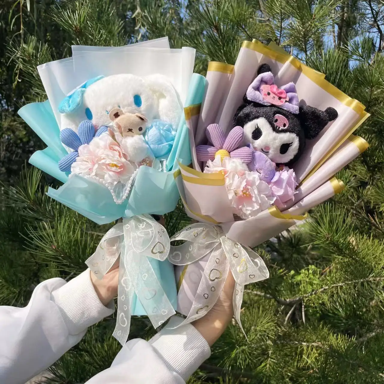 Cartoon Bouquet My Melody Kuromi Cinnamoroll Kt Cat Plush Doll Toy Bouquet Gift Box Valentine\'s Day Christmas Graduation Gifts