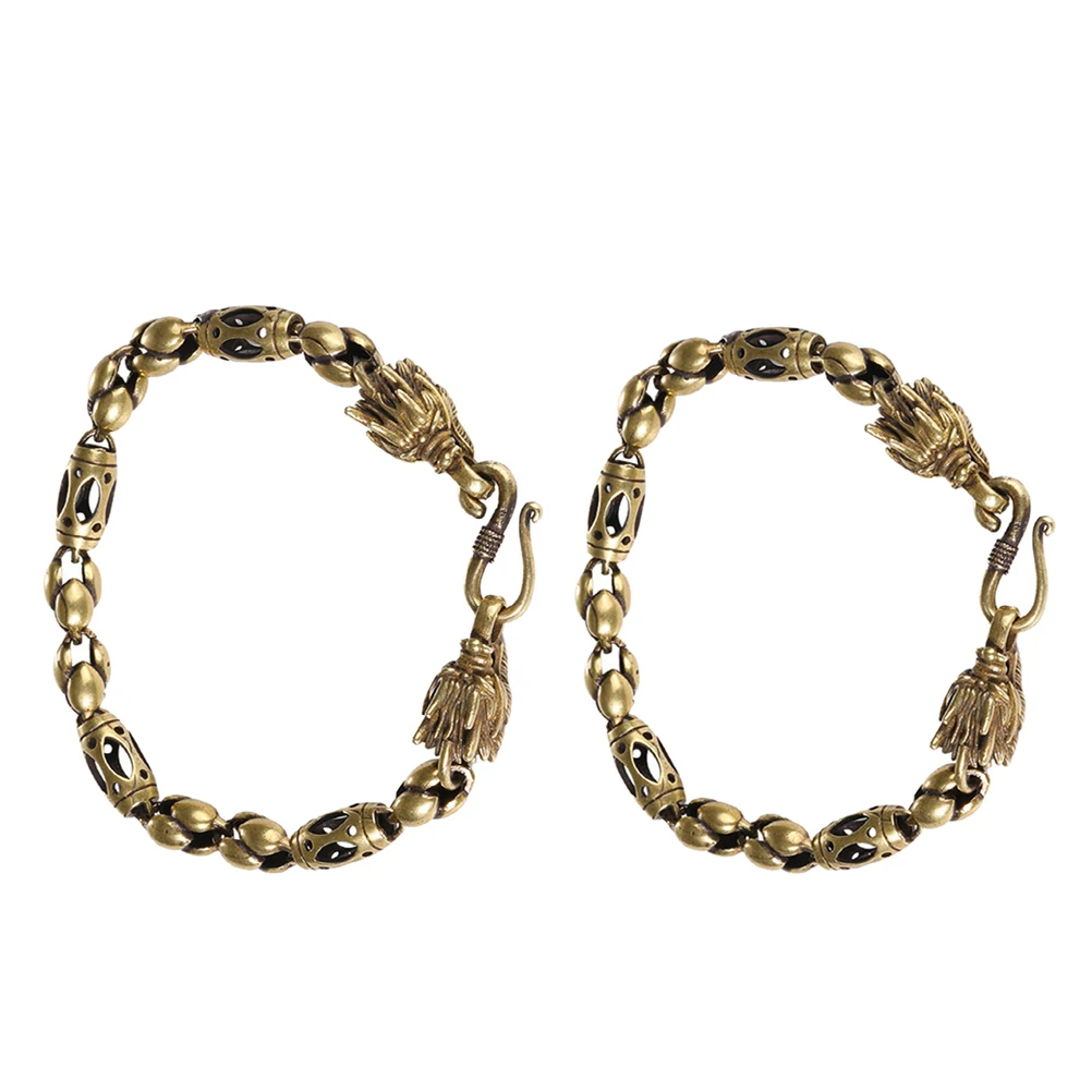 

2pcs Vintage Head Bracelets Bronze Chain Bracelet Chinese Zodiac Jewelry Adjustable Length Beaded Chain