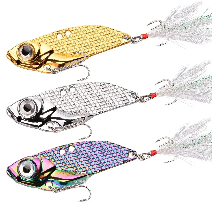 1PCS Metal VIB 5/7/10/15/20g Fishing Lure Vibration Spoon Hard Baits Crankbait Wobbler Swimbait Cicada VIB Tackle 3 Colors