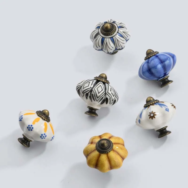 Keramik-Schubladengriff, Einzelloch, europäischer Schrank, kleiner Griff, rund, Ethno-Stil, Farbe, Kleiderschrank, Türgriff, Knöpfe und Griffe