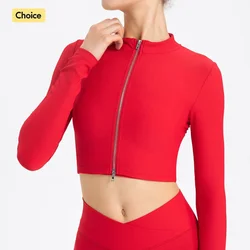 Giacca da yoga a costine Donna Cerniera bidirezionale Top corto sul davanti Abbigliamento sportivo Abbigliamento sportivo elegante Abbigliamento da palestra Top da allenamento attillato