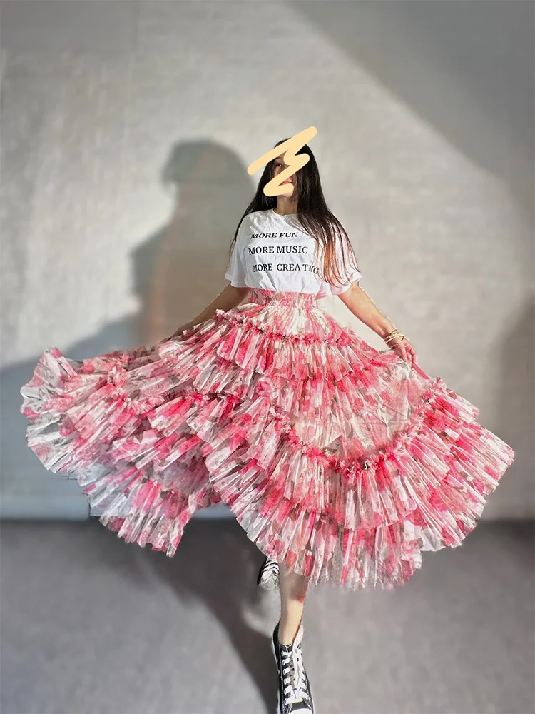 

Original Design Cake Skirt ort Front Long Ba Floral Tulle Travel Vaion Puffy Skirt High Waist A-Line Long Skirt