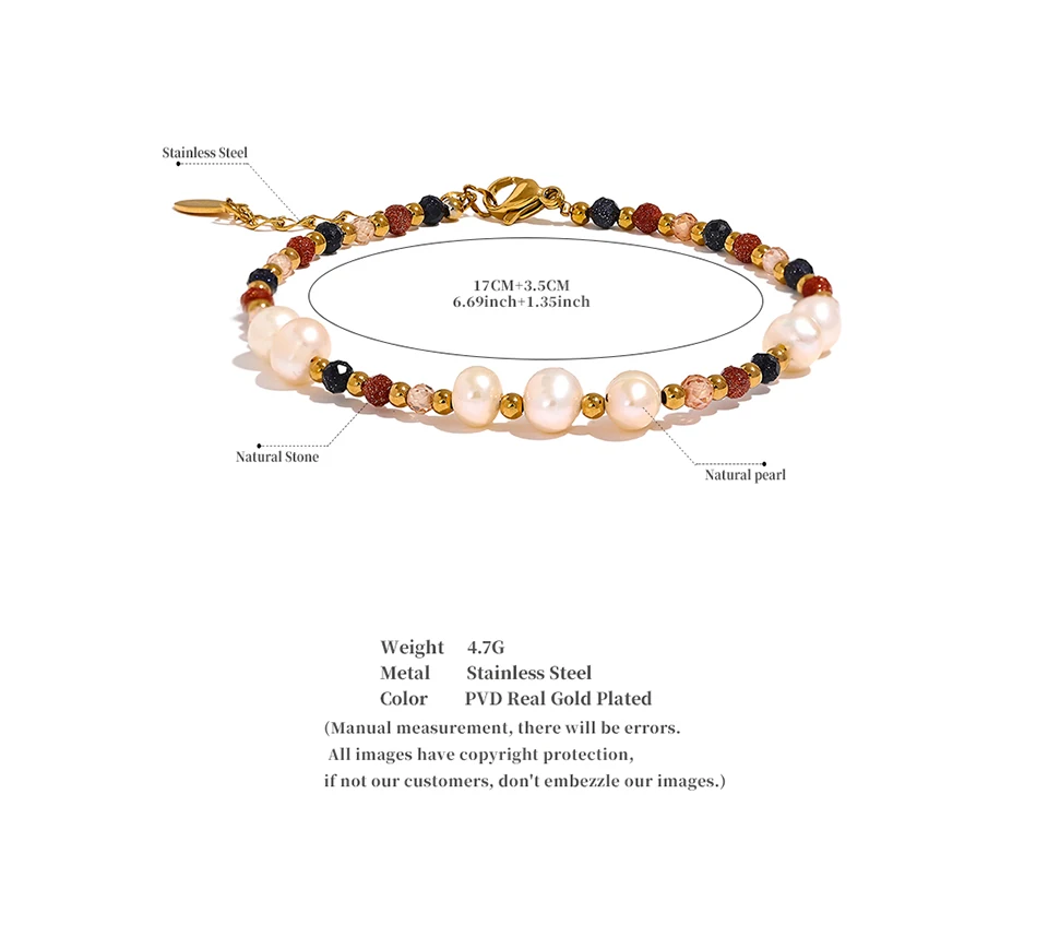 Yhpup Naturstein Süßwasser Perle Perle Kette Bling Armband Armreif Edelstahl Handgemachte Mode Wasserdicht Schmuck Frauen – Detail 1