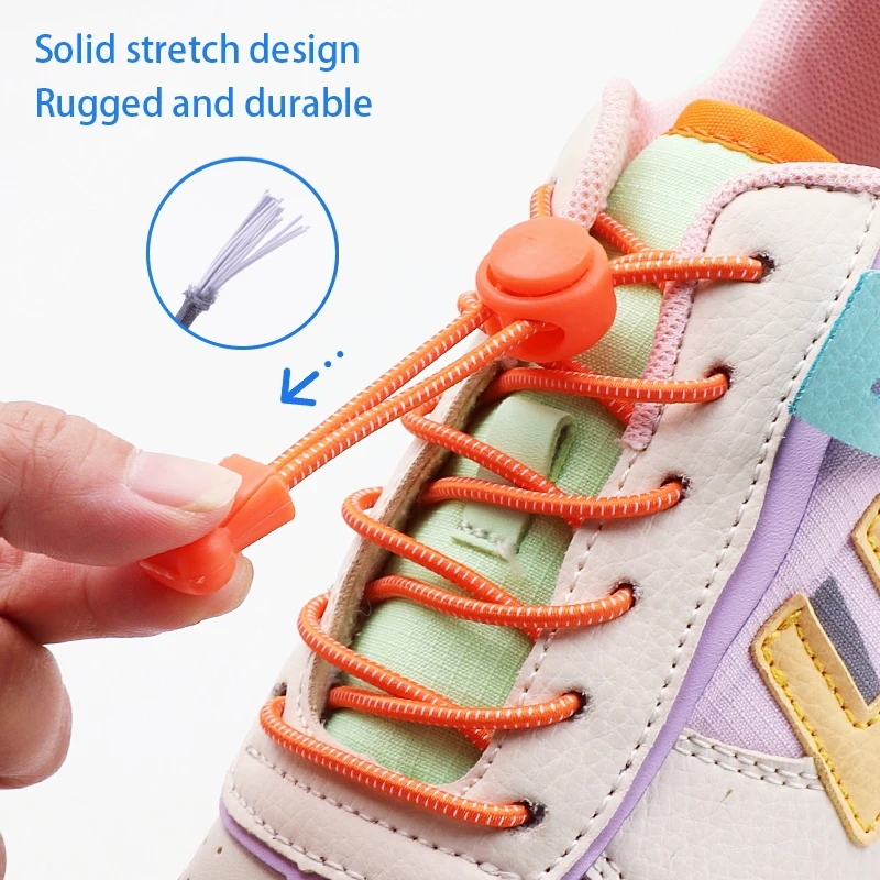 

Round Elastic Shoelaces Without Ties Lock Shoelace Sneakers No Tie Shoe Laces Kids Adult Quick Laces Shoes Accessories 2 Pair