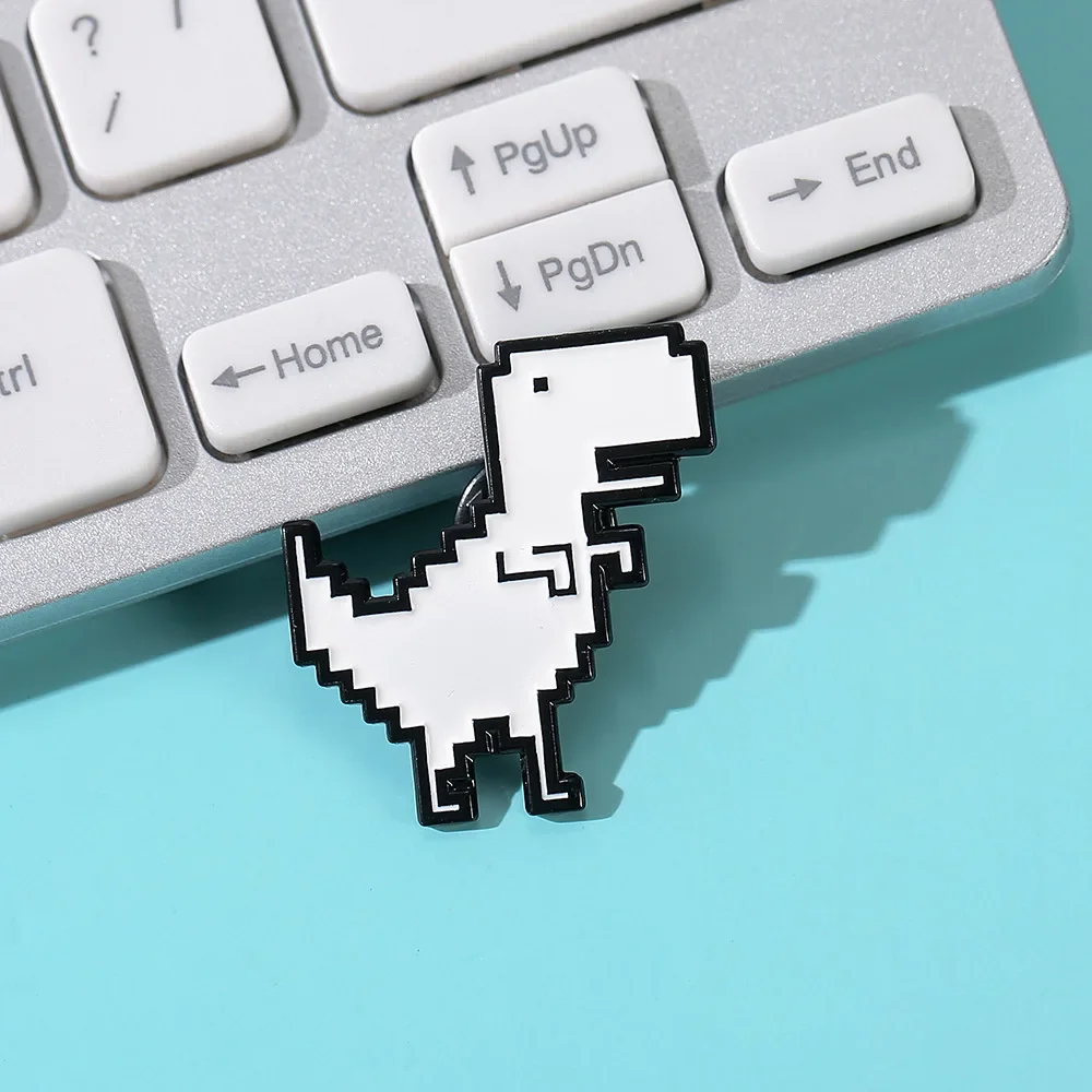 Simple Geometric Square White Dinosaur Metal Enamel Brooch Punk Style Cartoon Cute Tyrannosaurus Design Badge Pin Jewelry Gift