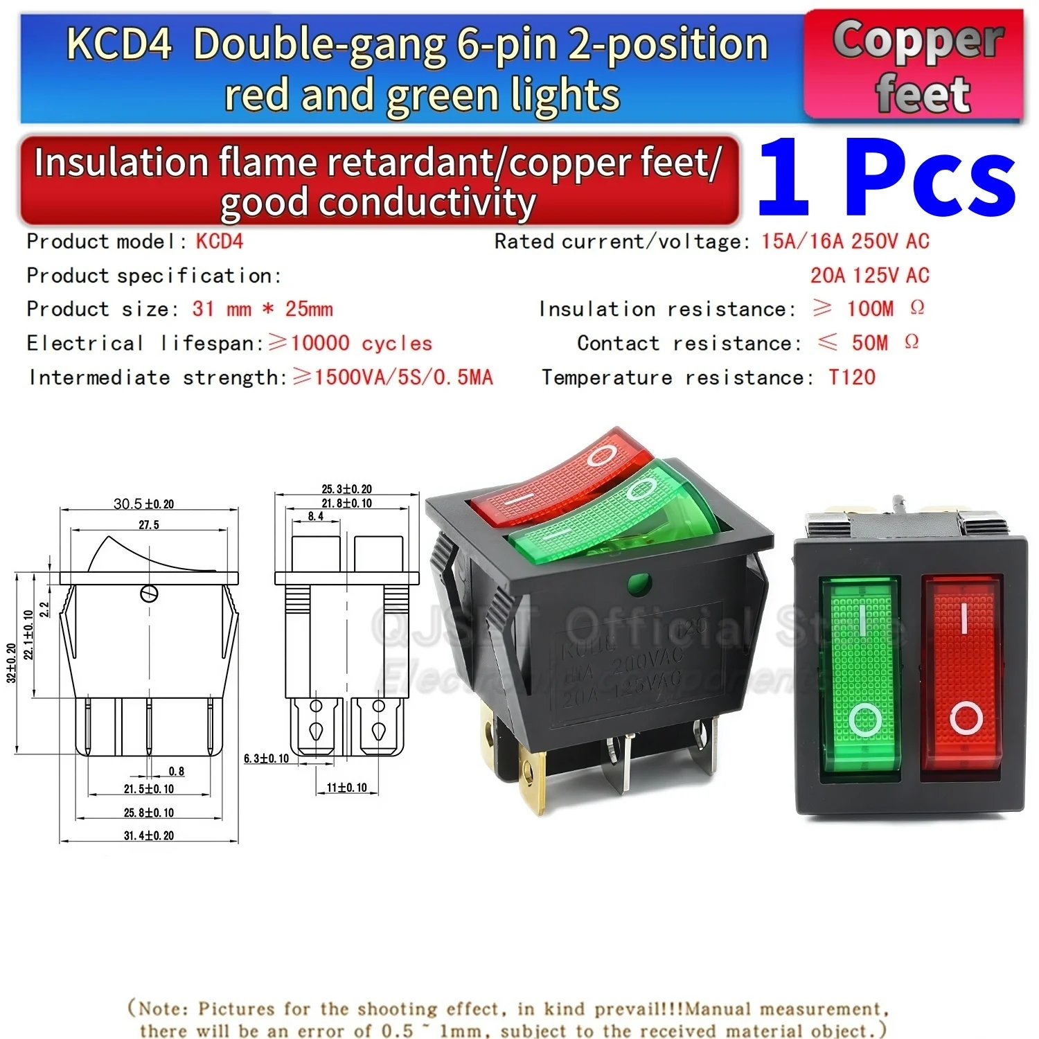 1 Stück KCD3/4/8 Dual 6-Pin/Dreifach 9-Pin 2/3-Gang Netzschalter, Rot/Grün Beleuchteter EIN-AUS-EIN Elektro-Wok-Schalter 15A 250V 20A – Detail 7