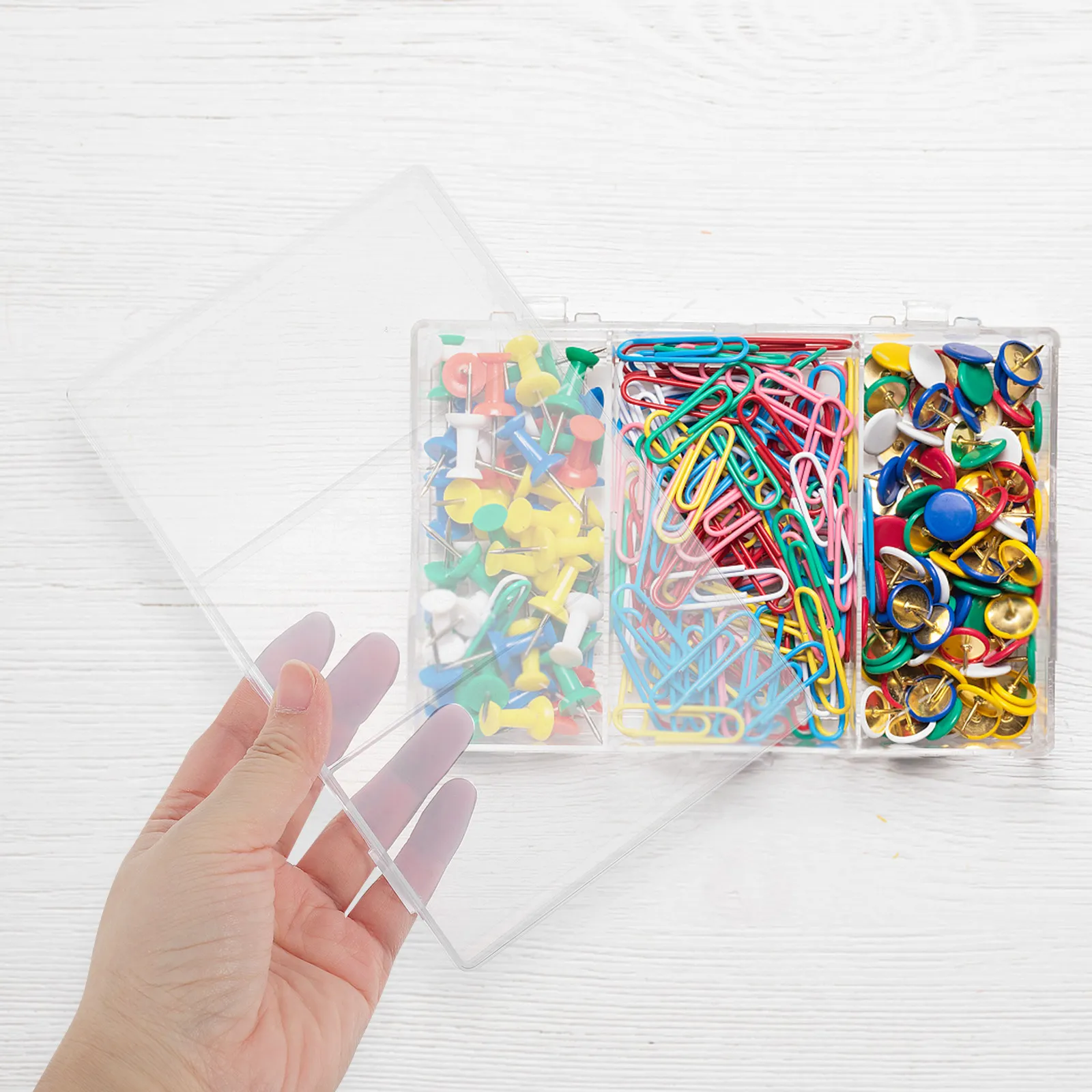 

Paper Clips Storage Box Clear Large Capacity Plastic Multi-Function Organizer Box Desktop Holder for Small Items Office Supplies