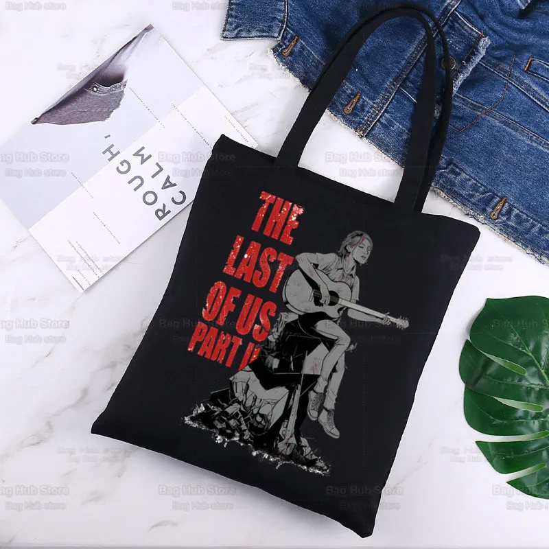 The Last of Us Joel Ellie Canvas Black Shopping Firefly Tote Bag Reusable Infected Stage 3 Shoulder Book Bag Fireflies Handbag