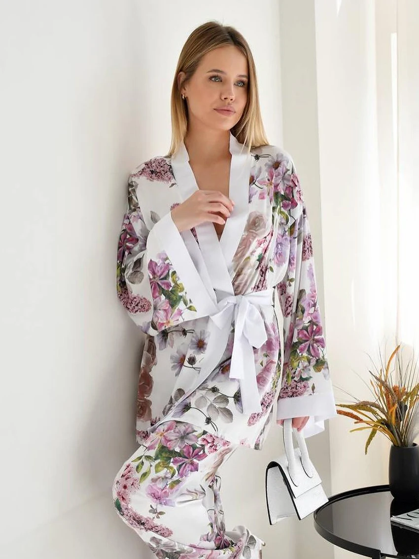 Marthaqiqi Autumn Women Pajamas 2 Piece Suit V-Neck Sleepwear Long Sleeve Nightwear Lace Up Nightgowns Pants Ladies Home Clothes