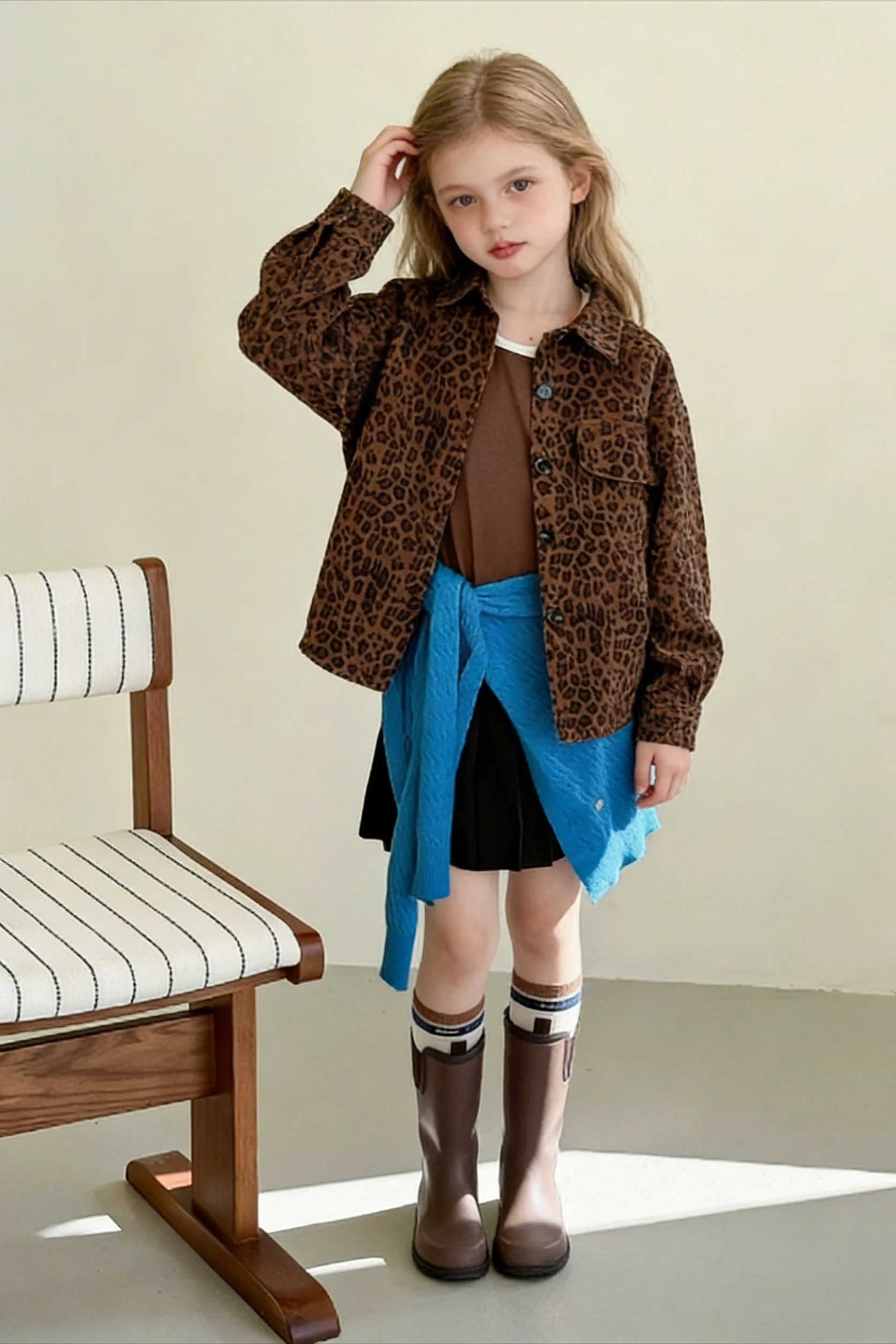 Girls Outerwear 2026 Spring New American Retro Leopard Print Jacket Casual Fashion Daily Elegant Wear