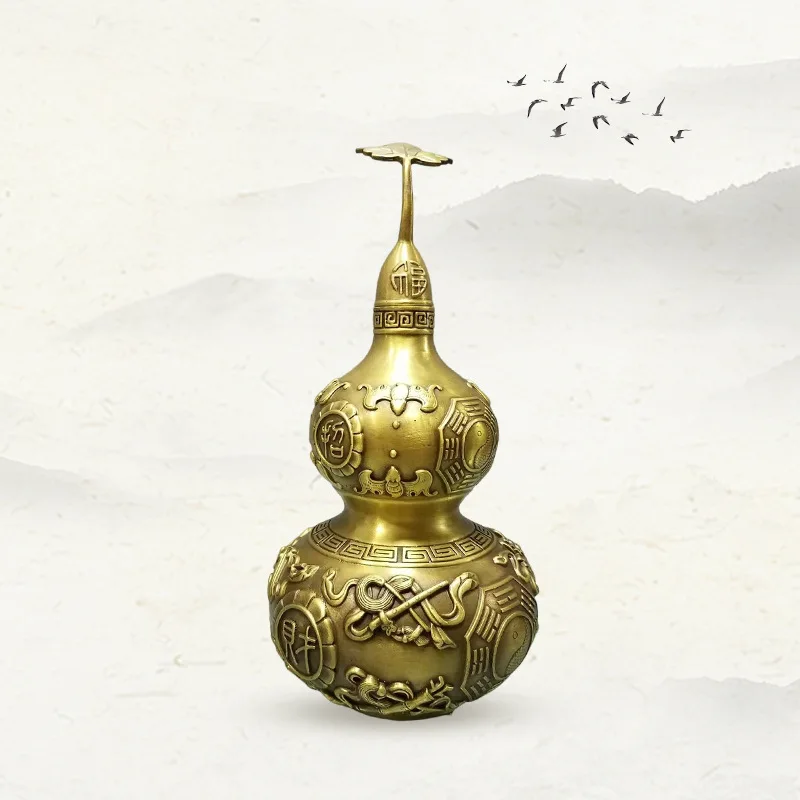 Brass Eight Trigrams Ornament Wealth And Treasure, Hollow Gourd With Open Lid, Suitable For Entrance, Living Room, Hom