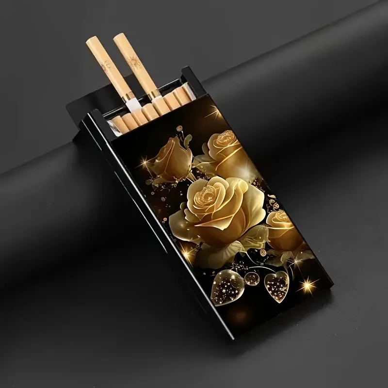 Slim Aluminum Cigarette Case,Roses/Starry Sunflower/Dark Romance Roses Design,Elegant Pocket Box For Cigarettes,Anniversaries