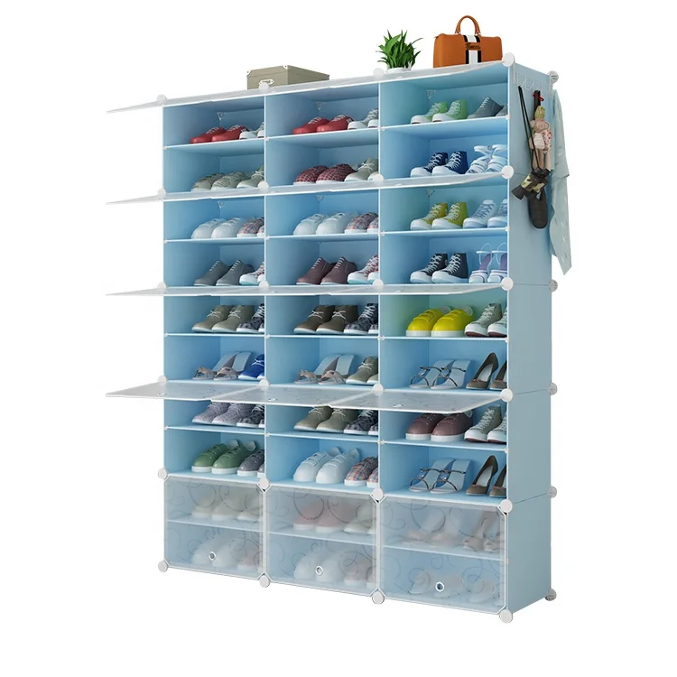 Hot Selling Blue Color  Plastic Shoe Rack Storage 30 Cube Large Capacity Shoe Cabinet