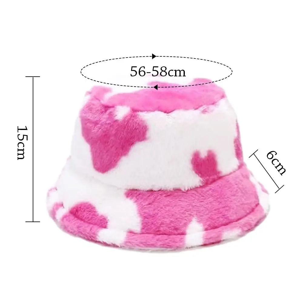 Winter Bucket Hat Women\'s Fashion Milk Cow Grain Panama Warm Hats Female Vintage Faux Fur Fisherman Cap Hats For Women Casual