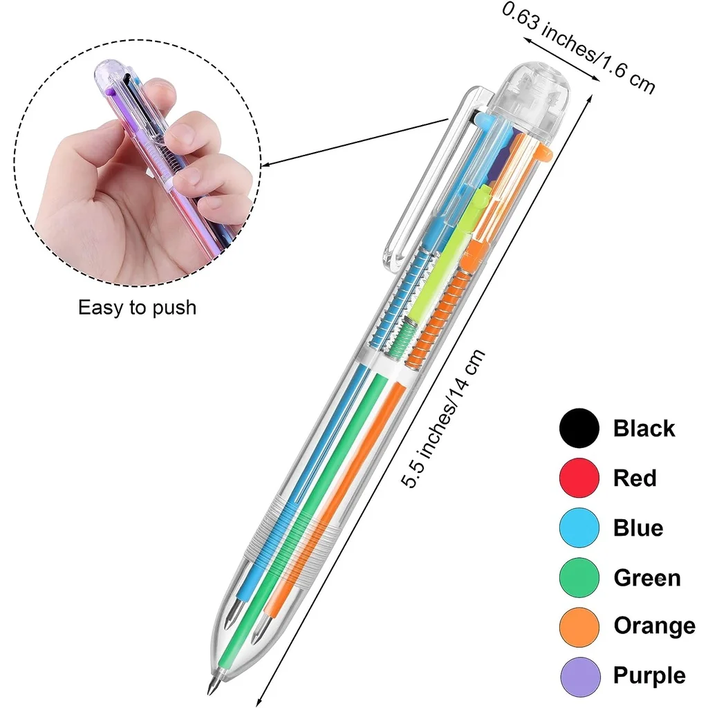 1 Pcs Multicolor Ballpoint Pens 0.5 Mm 6 Colors Transparent Multicolor Retractable Ballpoint Pens Office School Supplies