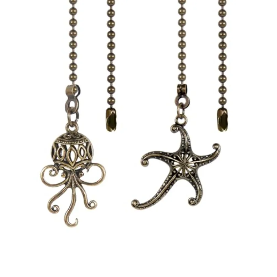 Starfish and Octopus Ceiling Fan Pull Chain, Sea Ocean Theme Pendant Charm Extension Decorative, 12in 3mm Beaded Fan Light Pull