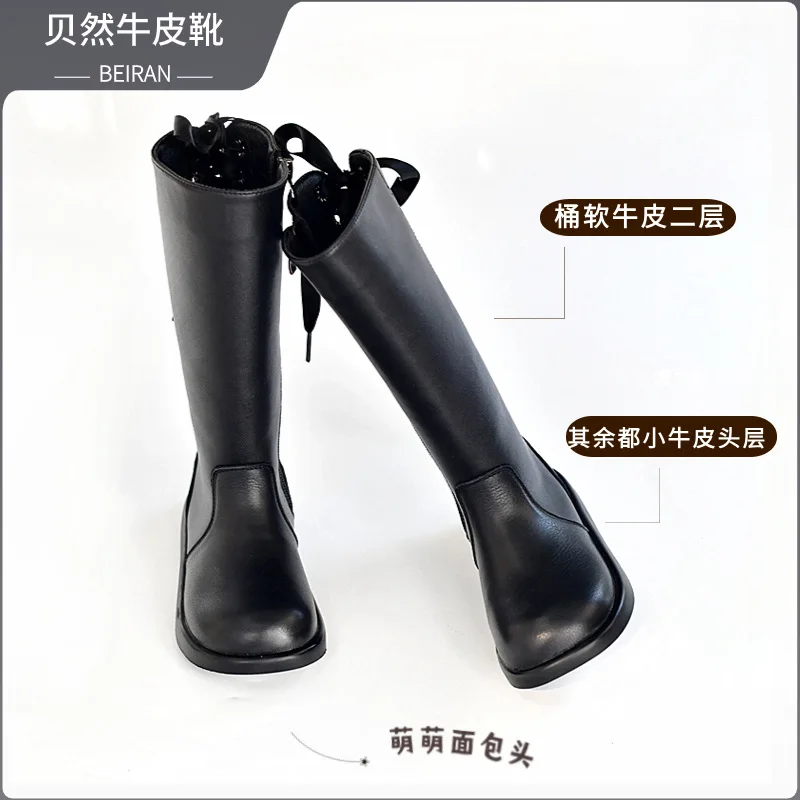 Girls High-Tube Boots Long Tube Cotton Boots Single Boot Smoke Pipe Boot Martin Boot Princess Black Leather Boot Long Boots