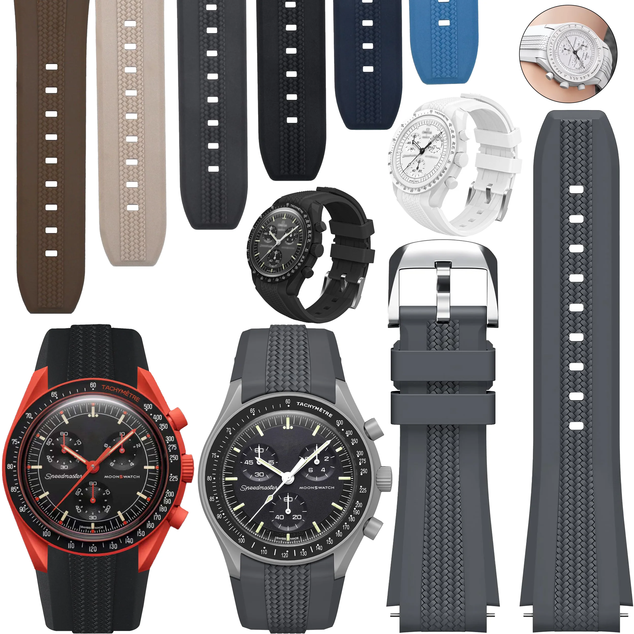 20mm Silicone Strap For Omega X Swatch Speedmaster Moonswatch Curved End No Gap Rubber Watch Bands For Seiko Men Women Bracelet