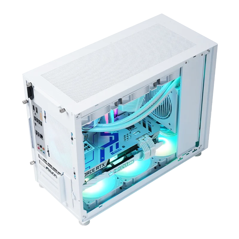 Vendita calda Design Striscia Pannello a rete Computer da gioco Custodia ATX Custodia per PC Telaio in vetro trasparente laterale