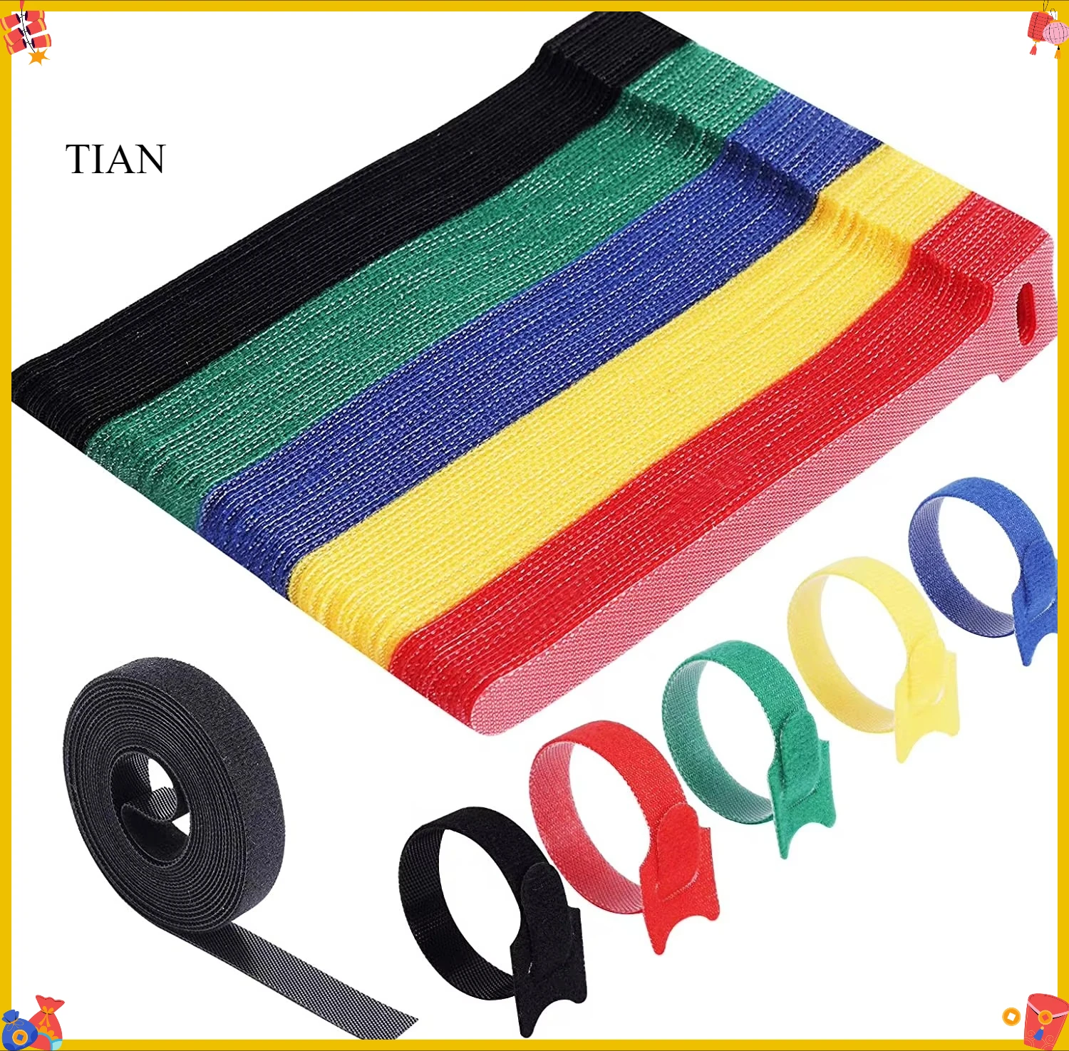 Releasable Cable Ties Colored Nylon Cable ties Strap Hook Loop Wrap Zip Bundle Ties Cable Wire Management
