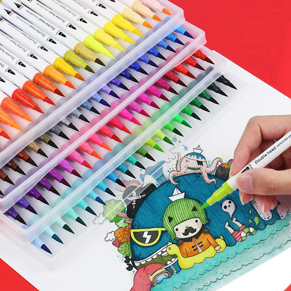 

Wholesale Washable Watercolor Markers, 12/24 Colors Double-Tip Soft Brush Pens, Kids Painting Art Supplies Set for Drawing