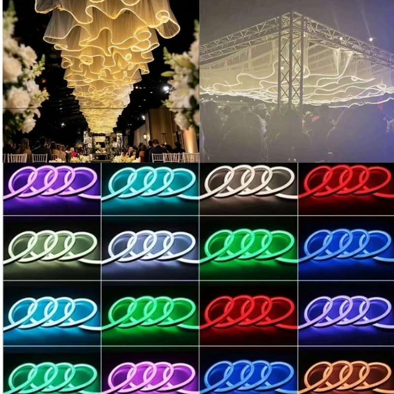 

20 Meters Ceiling Rgb Gauze Strips Illuminated Sheer Curtain For Wedding Stage Party Props Outdoor Lawn Restaurant Beach Drapery