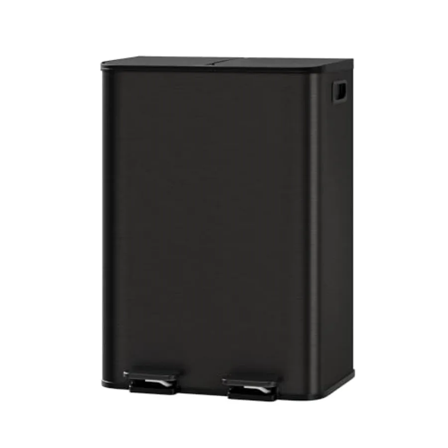 

Мусорное ведро с двумя отделениями на 16 галлонов (2 x 8 галлонов), из нержавеющей стали, для кухни, с крышками с плавным закрыванием и съемными вкладышами