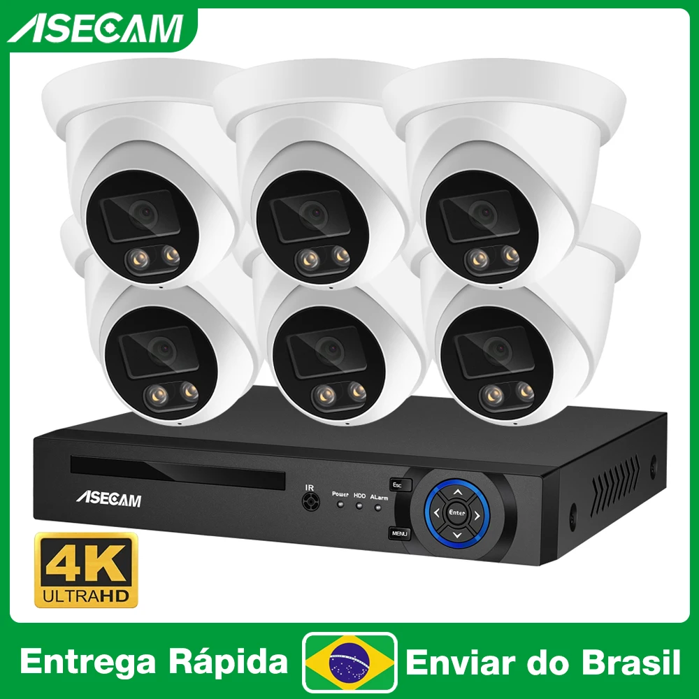 ASECAM 8MP 4K Câmera de Segurança Kit Exterior H.265 NVR áudio Detecção humana Casa IP Camera de Vigilância Do Brasil