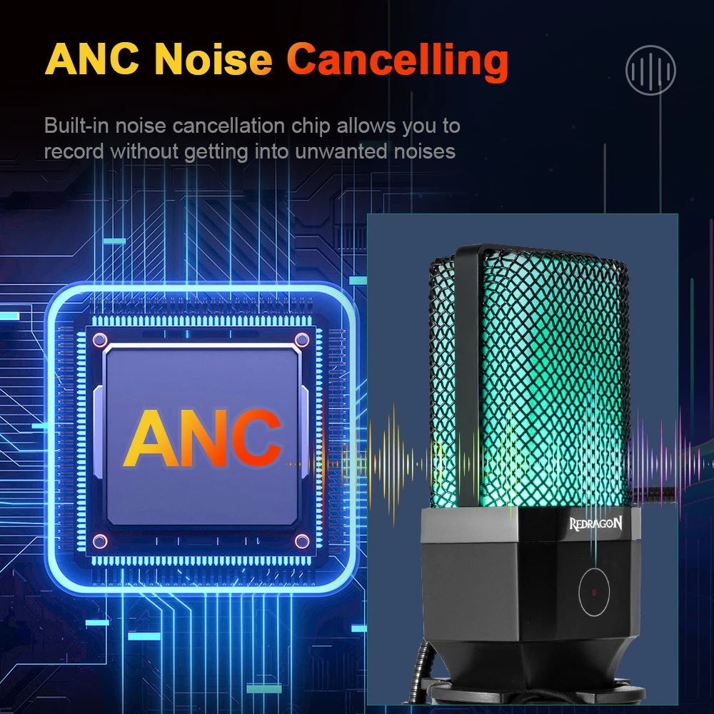 REDRAGON ADNE GM212 USB RGB Gaming PC Streaming Microphone For Computer laptop Cardioid Condenser Recording Desktop Mic Mute PC