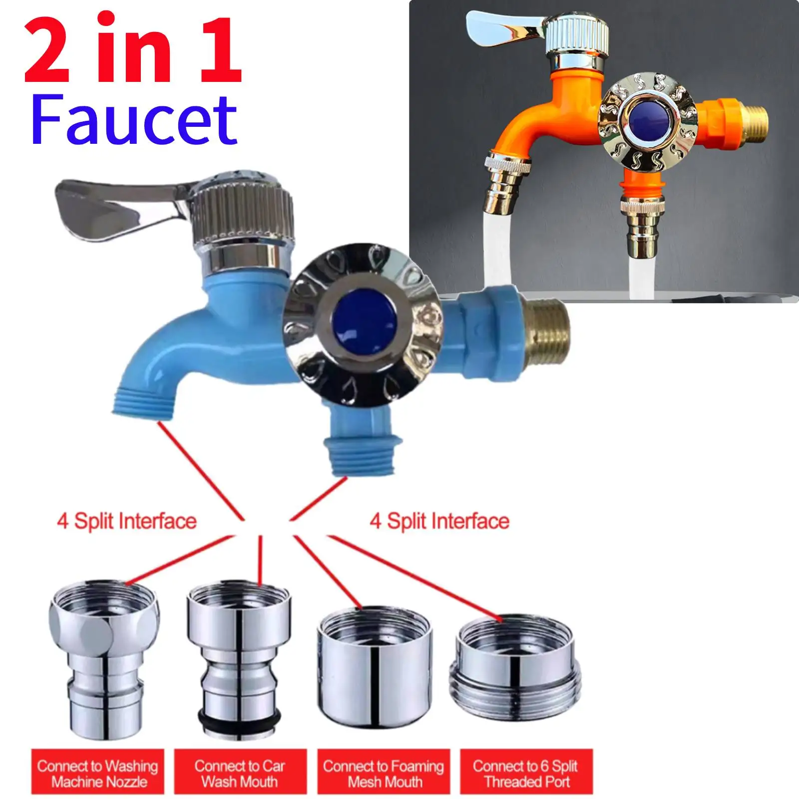 

Mop Pool Tap Washing Machine Taps One-in-two-out Washer Bibcock Wall Mounted Double Water Outlet Outdoor Garden Faucets