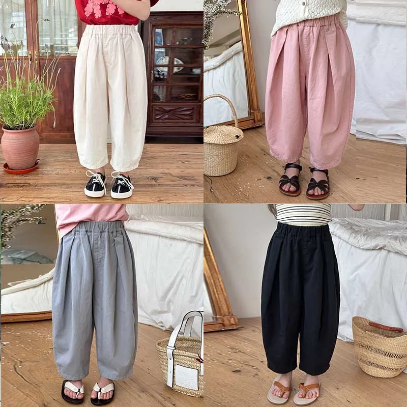 

Baby Kid Pant 2024 Summer Clothes Boys and Girls Korean Style Loose Soft Waxy Washed Cotton Casual Pants Baby Girl Pants