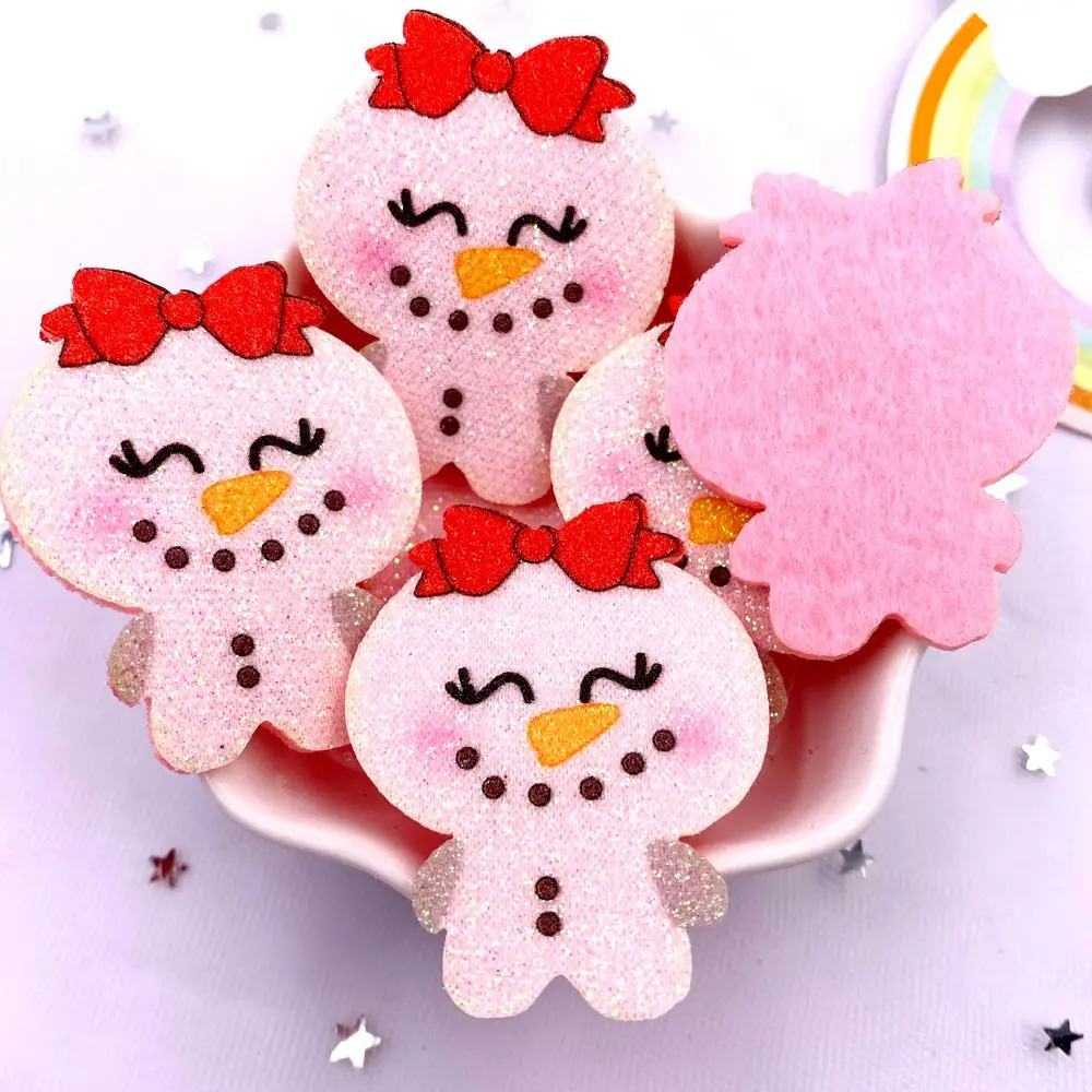 10pcs Glitter Felt Fabric Nonwovens Colorful Cartoon Snowman Elk Penguin Bear Applique DIY Patch Supplie Headwear Bow Accessorie