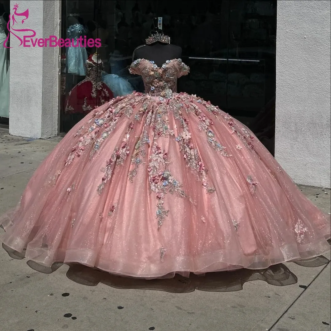 Ball Gown Quinceanera Dress Corset Back Tulle Lace Appliques Prom Party Dress Off Shoulder Vestidos De 15 Quinceañera