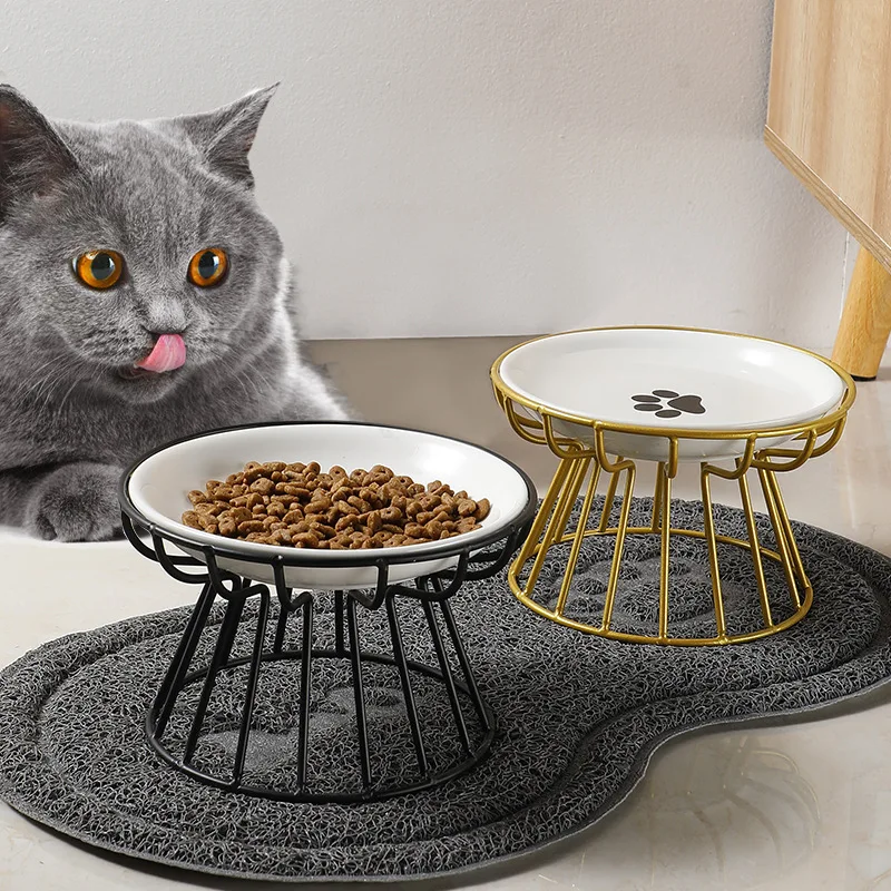 

Cat Lift Bowl With Metal Stand Pet Ceramic Food Snacks Feeding Elevated Feeder Kitten Puppy Dish Dog Supplies Accessories